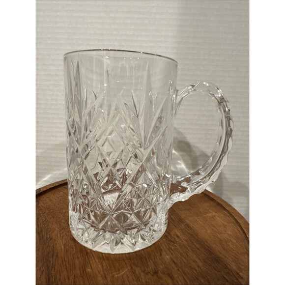 Crystal Handcrafted Scalloped Handle Heavy Cut Lead Crystal Beer Mug 5.5” - Picture 1 of 11